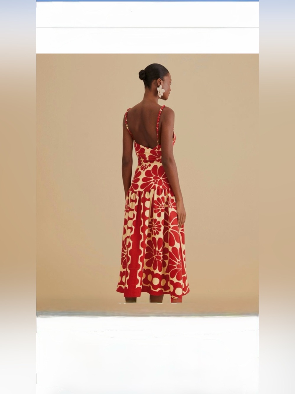 FARM Rio Red and Cream Floral Midi Dress - Picture 2 of 9